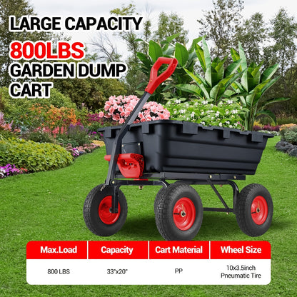 Tuinkar – Kruiwagen – Transportkar – Tuinwagen – Landbouwkar – Draagvermogen 362,87 kg – 180° Draaibare Handgreep – 10-Inch All-Terrain Banden – Stalen Frame – Kunststof Laadbak – Handmatig Gebruik