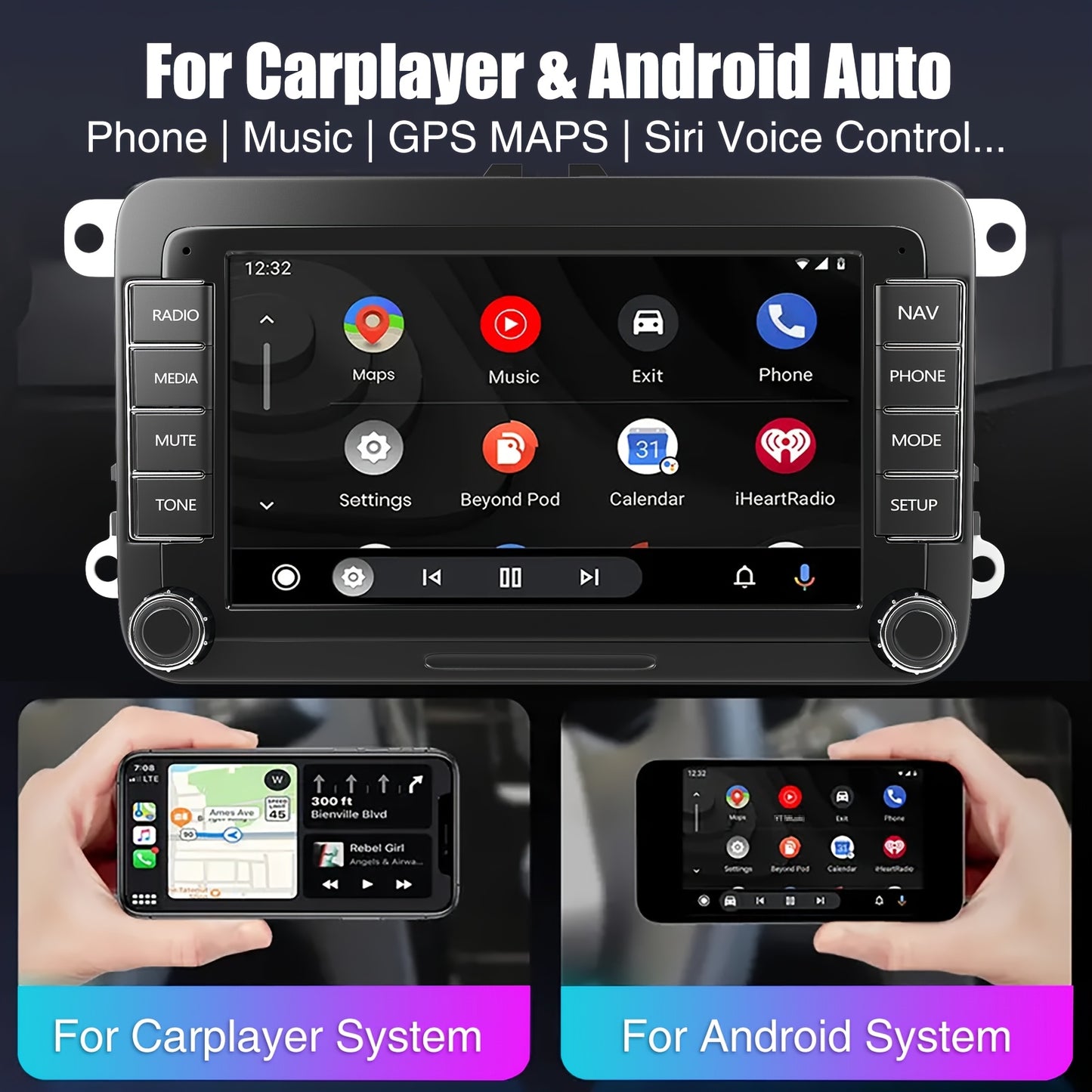 Autoradio Volkswagen – Multimedia Speler – Autoradio Android – GPS Navigatie – DAB+ Radio – 7-Inch IPS Touchscreen – Wireless Carplay & AHD Achteruitrijcamera