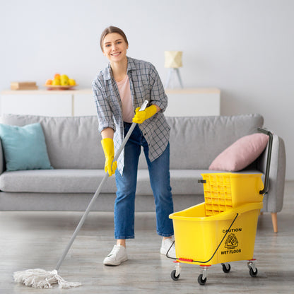 Emmer op Wielen – Mopemmer – Dweil Emmer – Schoonmaak Emmer – Emmer met Wringer – 36 Liter Inhoud – Duurzaam Kunststof Geel