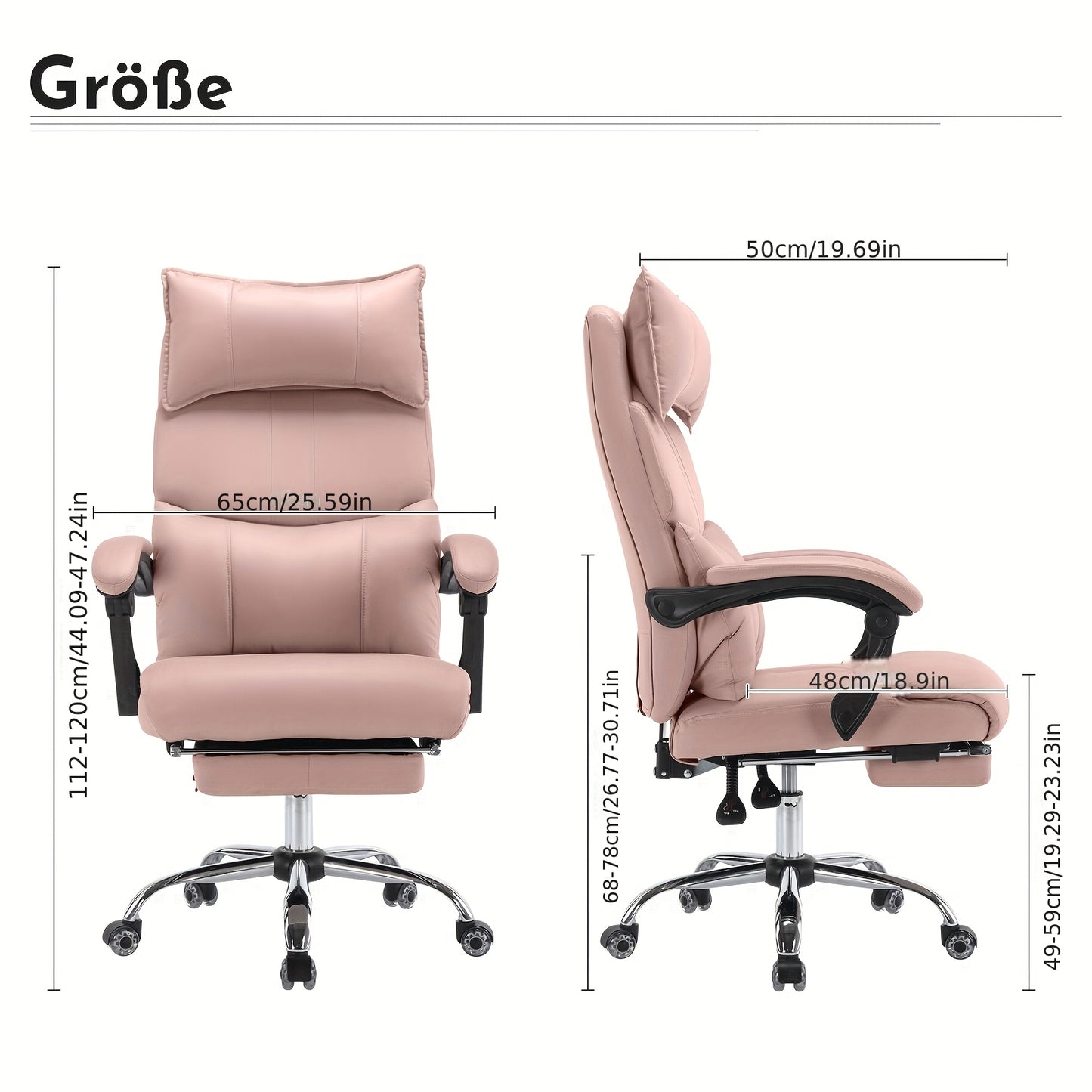 Ergonomische Lounge Stoel – Gaming Stoel – Bureaustoel – Kaptafelstoel – Draaistoel – Verstelbare Lendensteun – Metalen Frame – PU-Leder – Hoogteverstelbaar – Roze