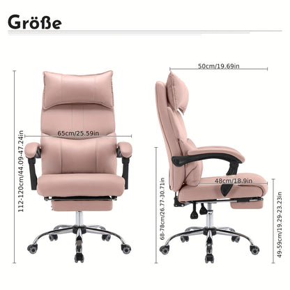 Ergonomische Lounge Stoel – Gaming Stoel – Bureaustoel – Kaptafelstoel – Draaistoel – Verstelbare Lendensteun – Metalen Frame – PU-Leder – Hoogteverstelbaar – Roze