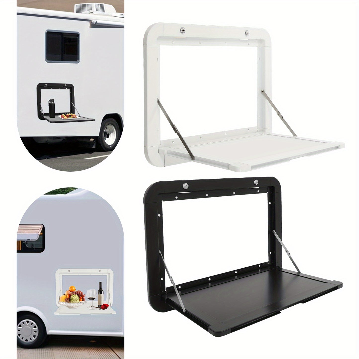 Inklapbare Tafel Camper – Opklapbare Picknicktafel – Wandtafel – Kampeertafel – Opvouwbare Eettafel – Aluminium – Dubbel Slot – 60x36 cm – Mat Zwart