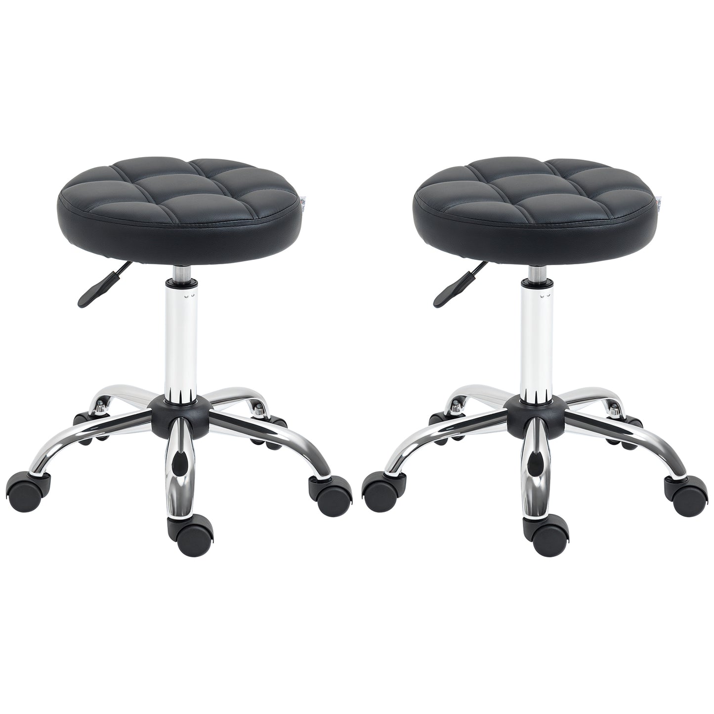 Draaibare Krukken – Werkkruk – Bureaustoel – Salonkruk – Rollende Kruk – 2-Pack Zwart – Hoogte Verstelbaar 48-63 cm – 360° Draaibaar Met Wieltjes