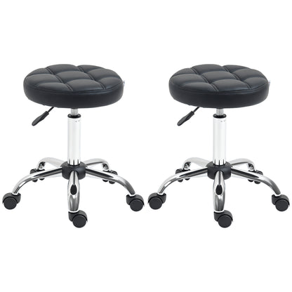 Draaibare Krukken – Werkkruk – Bureaustoel – Salonkruk – Rollende Kruk – 2-Pack Zwart – Hoogte Verstelbaar 48-63 cm – 360° Draaibaar Met Wieltjes