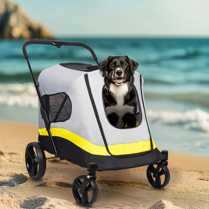 Dierenwagen – Huisdierwagen – Hondenwagen – Pet Carrier – Dierenbuggy – Voor Middelgrote en Grote Huisdieren Tot 50 kg – Stevig Ijzeren Frame – Inclusief Regenhoes