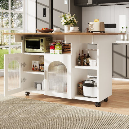 Keukeneiland – Keukenwagen – Buffetkast – Servieskast – Mobiele Trolley – Metalen Frame – Houten Werkblad