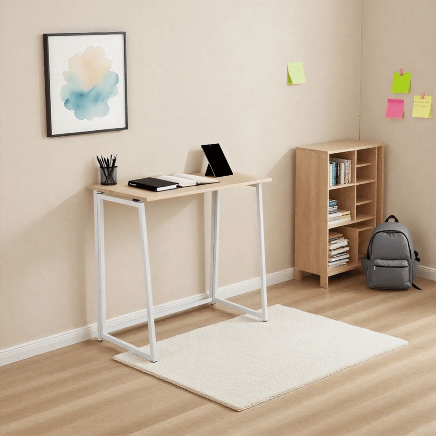Inklapbaar Bureau – Vouwbureau – Werktafel – Compact Bureau – Laptoptafel – Eikenhout – Stevig Metalen Frame – Scandinavisch Design – 80 x 44 x 74 cm