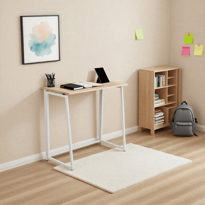 Inklapbaar Bureau – Vouwbureau – Werktafel – Compact Bureau – Laptoptafel – Eikenhout – Stevig Metalen Frame – Scandinavisch Design – 80 x 44 x 74 cm