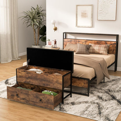 Schoenenbank – Schoenenkast – Schoenopberger – Halbank – Opbergbank – Extra breed met 2 laden – Houten constructie met metalen frame – 150 kg draagvermogen – Industrieel design – Bruin-1