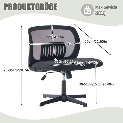 Ergonomische Bureaustoel – Bureaustoel Zonder Armleuningen – Draaibare Stoel – Schommelstoel – Thuiswerkstoel – 360° Draaibaar – Verstelbare Hoogte – Stevig Metalen Frame – Comfortabele Gewatteerde Zitting Grijs Mesh