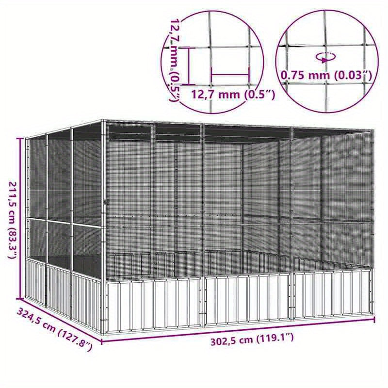Vogelkooi – Vogelvolière – Vogelverblijf – Vogelhuis – Vogelkast – Gegalvaniseerd Staal – Weerbestendig – Ruim 302,5x324,5x211,1 cm