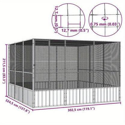 Vogelkooi – Vogelvolière – Vogelverblijf – Vogelhuis – Vogelkast – Gegalvaniseerd Staal – Weerbestendig – Ruim 302,5x324,5x211,1 cm