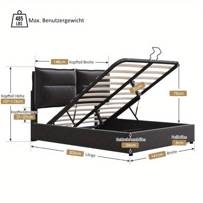 Hydraulisch Tweepersoonsbed – Verstelbaar Bed – Boxspring – Bedframe Met Opbergruimte – Met Matras – 140x200 cm – Fluweel Bekleed – Metalen Frame
