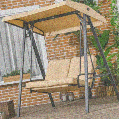 3-Zits Schommelbank – Tuin Schommelbank – Buitenbank – Patio Schommel – Terras Schommelbank – Verstelbaar Zonnedak – Weerbestendig Stalen Frame (138x106x174 cm)