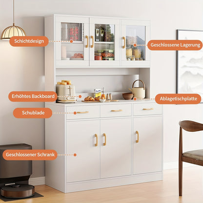Keukenkast – Keukenbuffet – Opbergkast – Voorraadkast – Keukenonderkast – Wit Modern Design – Stevige Dikke Platen & Glazen Deuren
