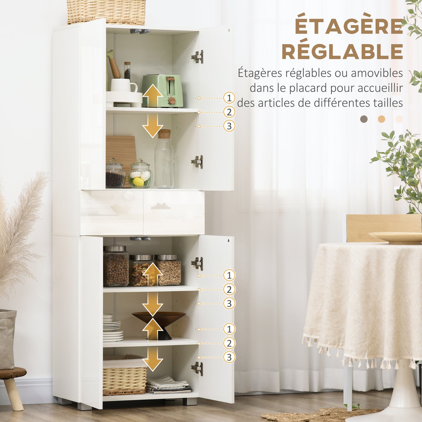 Keukenkast – Buffetkast – Opbergkast – Dressoir – Kast Met Laden – Modern Wit Gelakt – 4 Deuren En 2 Laden – Verstelbare Planken – Hoog 170 Cm