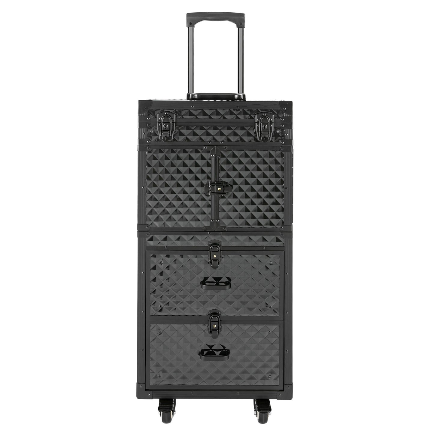 Make-up Koffer – Make-up Trolley – Cosmetica Organizer – Make-up Case – Make-up Trolley Op Wielen – 4 Lagen Indeling – Duurzaam Aluminium Zwart