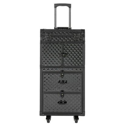 Make-up Koffer – Make-up Trolley – Cosmetica Organizer – Make-up Case – Make-up Trolley Op Wielen – 4 Lagen Indeling – Duurzaam Aluminium Zwart