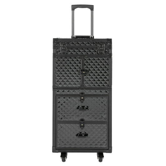 Make-up Koffer – Make-up Trolley – Cosmetica Organizer – Make-up Case – Make-up Trolley Op Wielen – 4 Lagen Indeling – Duurzaam Aluminium Zwart