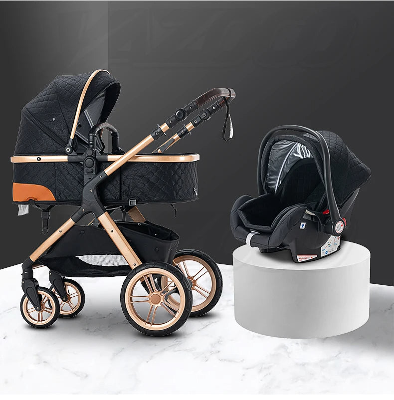 Hoge aluminium frame kinderwagen 3-in-1 - Opvouwbaar - Verstelbaar - Kinderwagen - 105 cm x 95 cm -Zwart