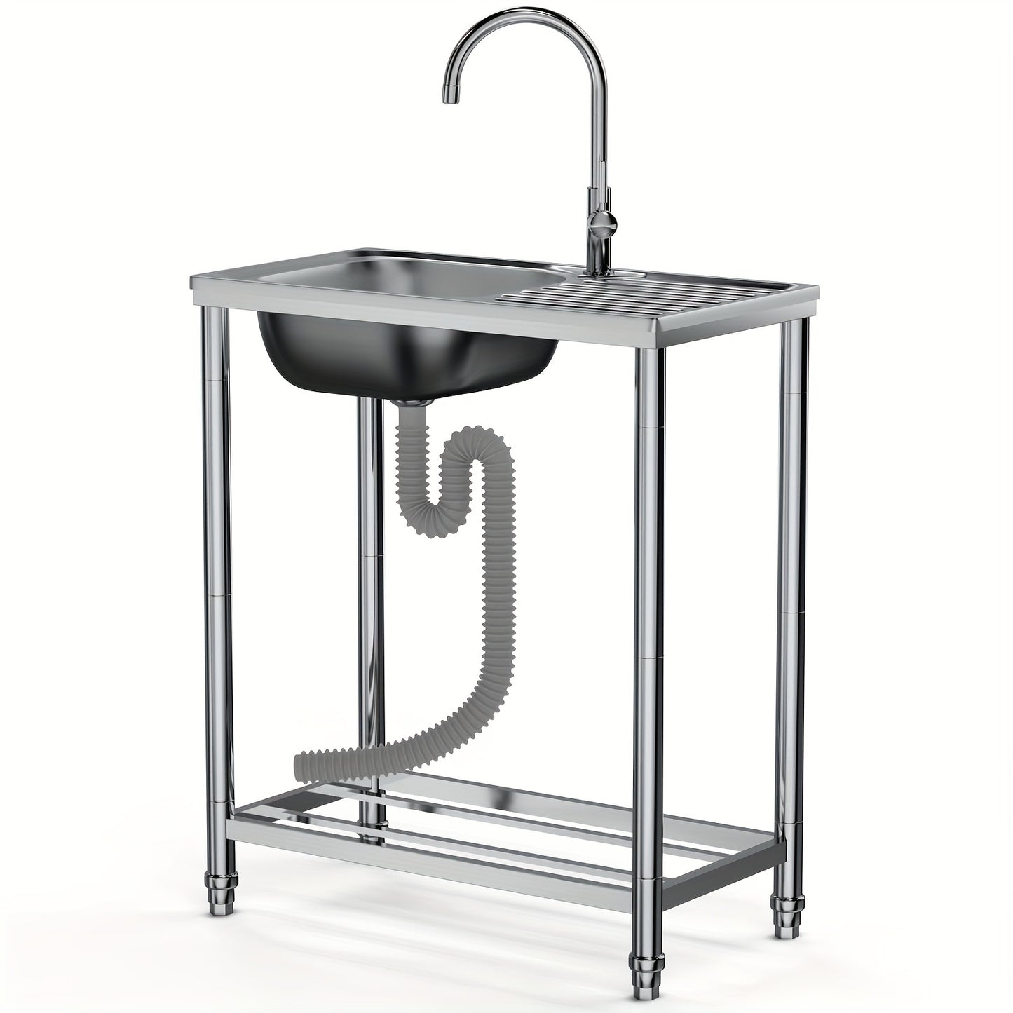 Keukentafelbladwasbak – Vrijstaande Wasbak – Keukenspoelbak – Wastafelblad – Mobiele Spoelbak – Roestvrijstaal – 75x40x80 cm – Warm en Koud Water