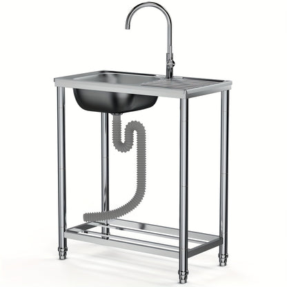 Keukentafelbladwasbak – Vrijstaande Wasbak – Keukenspoelbak – Wastafelblad – Mobiele Spoelbak – Roestvrijstaal – 75x40x80 cm – Warm en Koud Water