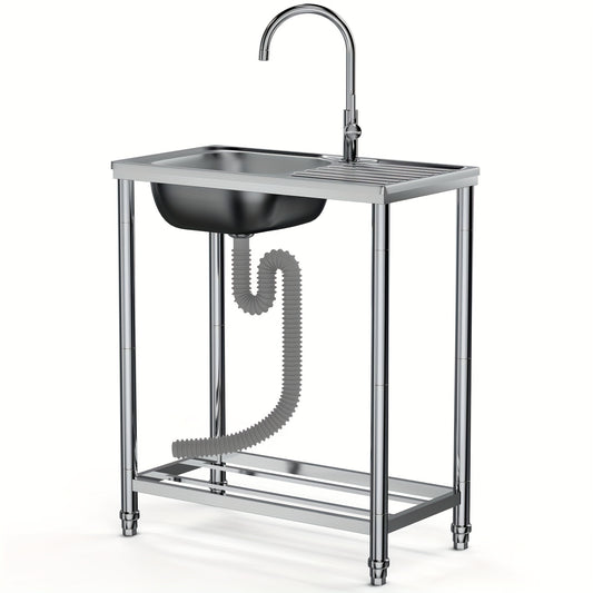 Keukentafelbladwasbak – Vrijstaande Wasbak – Keukenspoelbak – Wastafelblad – Mobiele Spoelbak – Roestvrijstaal – 75x40x80 cm – Warm en Koud Water