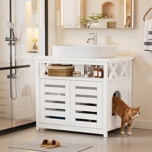 Kattenbakmeubel – Kattenkast – Kattenbakkast – Kattenhuis – Kattenbakombouw – Multifunctioneel 2-in-1 – Robuust Vochtbestendig Hout 65x45x60 cm