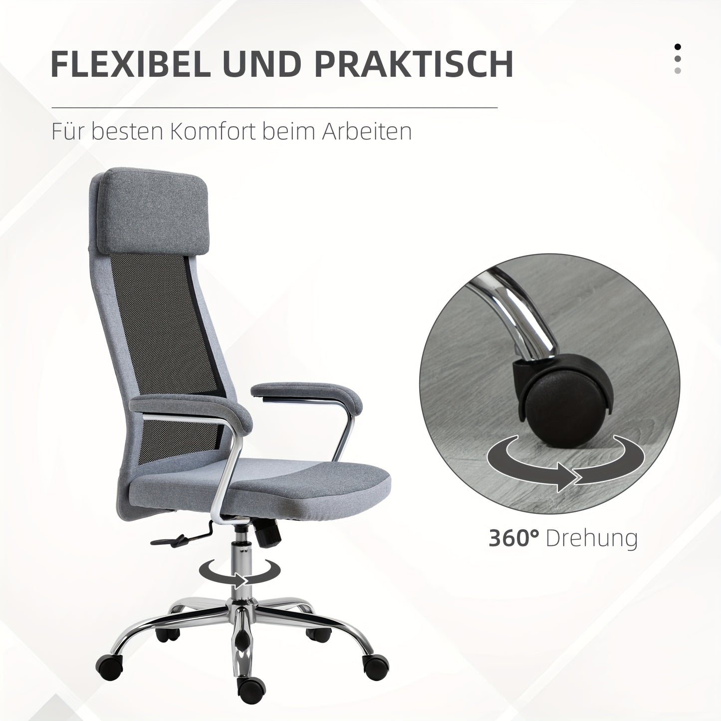 Bureaustoel – Ergonomische Stoel – Office Chair – Gaming Stoel – Kantoorstoel – Met Hoofdsteun en Lendensteun – Verstelbare Hoogte 119-129 cm – Stevig Metalen Frame – Lichtgrijs/Zwart Scandinavisch Design