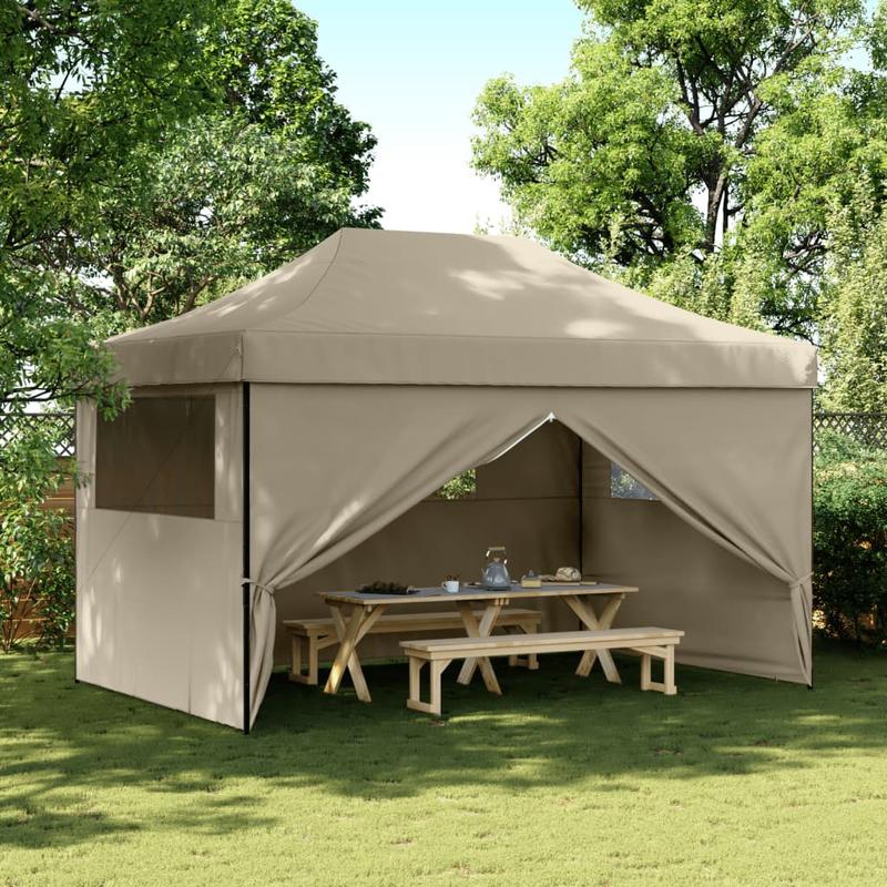 Partytent – Opvouwbare Tent – Vouwtent – Feesttent – Pop-up Tent – Taupe – 4 Zijwanden – Snel Op te Zetten