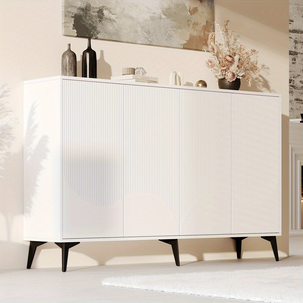 Modern White Metal Storage Cabinet with 4 Doors & Adjustable Shelves - Freestanding Floor Cabinet, 68.58cm Height, 4-Wheel Mobility, No Assembly Required, Space-Saving Design for Entryway, Living Room, Bedroom - Durable Metal