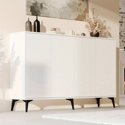 Modern White Metal Storage Cabinet with 4 Doors & Adjustable Shelves - Freestanding Floor Cabinet, 68.58cm Height, 4-Wheel Mobility, No Assembly Required, Space-Saving Design for Entryway, Living Room, Bedroom - Durable Metal