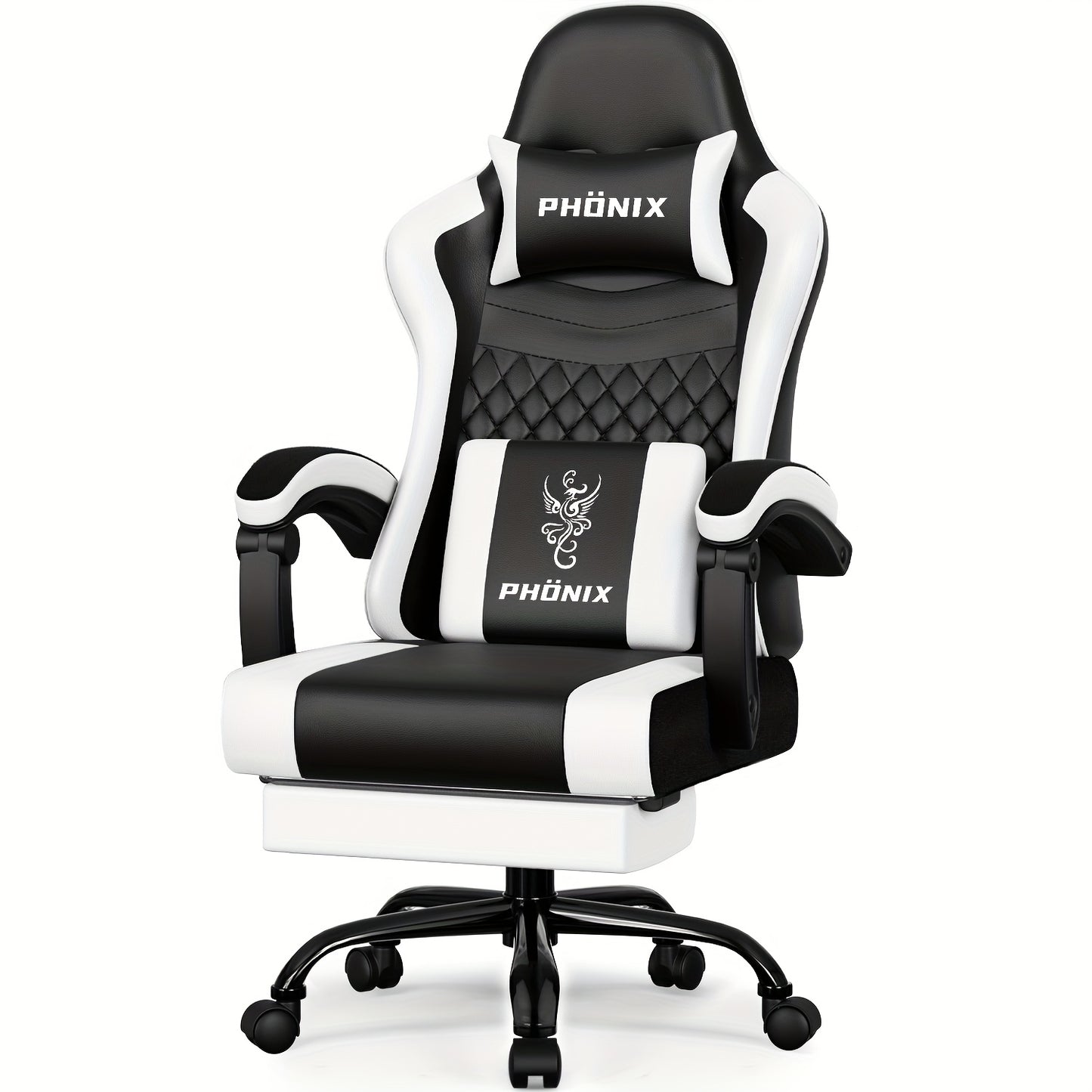Gaming Chair with Footrest, Ergonomic Gaming Chair, Gaming Armchair with Adjustable Lumbar Cushion Equipped with An Adjustable Lumbar Support And Headrest, 360° Swivel And Designed for A Weight Of Up to 150kg., Gaming Chairs