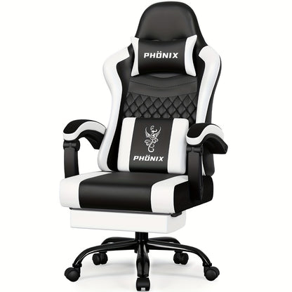 Gaming Chair with Footrest, Ergonomic Gaming Chair, Gaming Armchair with Adjustable Lumbar Cushion Equipped with An Adjustable Lumbar Support And Headrest, 360° Swivel And Designed for A Weight Of Up to 150kg.