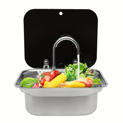 Wasbak – Spoelbak – Wastafel – Afwasbak – Roestvrij Stalen Camper Spoelbak – Compact Formaat – Temperglas Deksel