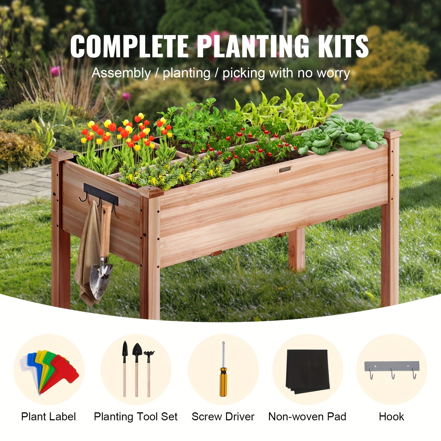 Hoogtebed Tuinieren – Verhoogd Tuinbed – Houten Plantenbak – Moestuinbak – Plantenbak Buiten – Cederhout Natuurlijk Afwerking – 120x58x76 cm Ergonomisch Design