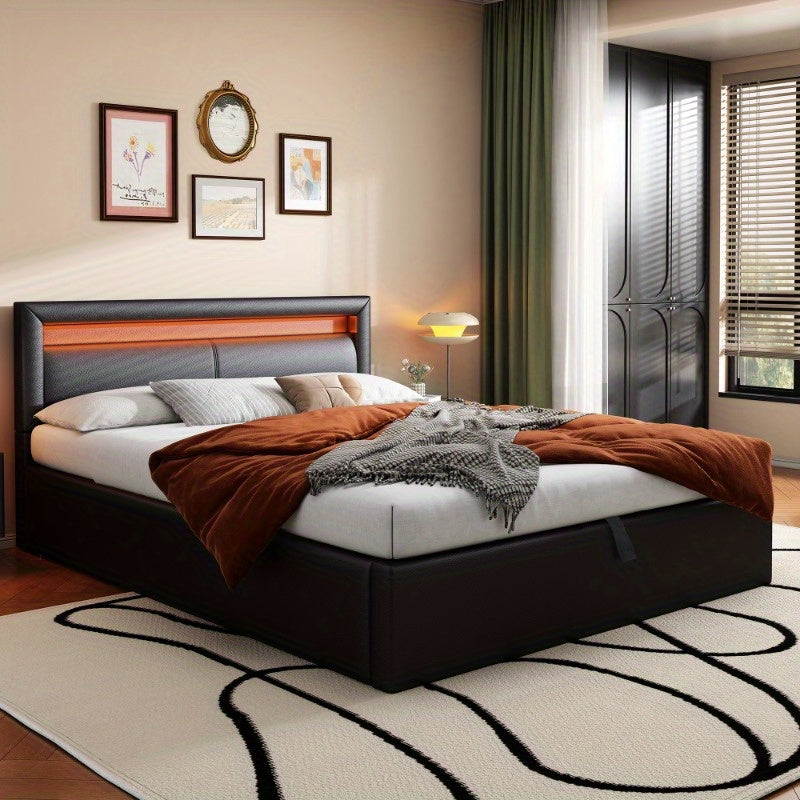 Gestoffeerd Tweepersoonsbed – Opbergbed – Bedframe – Platformbed – Slaapkader – 140x200 cm – Stevig Metaal & Luxe Linnen Hoofdbord