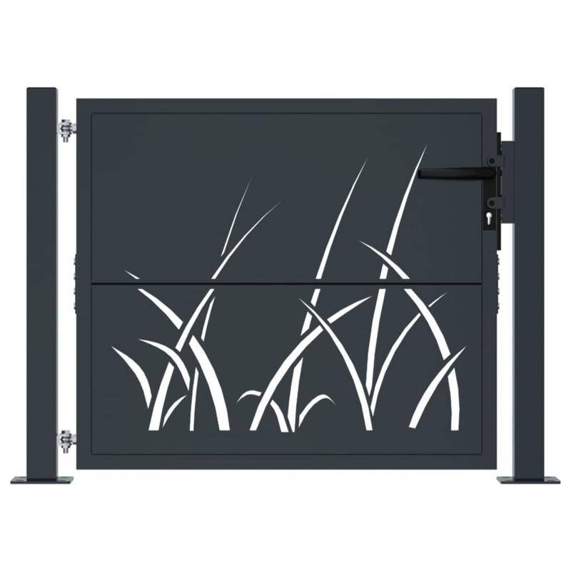 Tuinpoort – Sierhek – Hekwerk – Tuinafscheiding – Poort – Grasdesign – Staal – Antraciet – 105x80 cm – Onderhoudsarm – Duurzaam