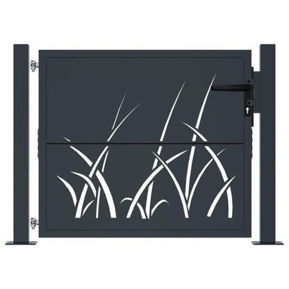 Tuinpoort – Sierhek – Hekwerk – Tuinafscheiding – Poort – Grasdesign – Staal – Antraciet – 105x80 cm – Onderhoudsarm – Duurzaam