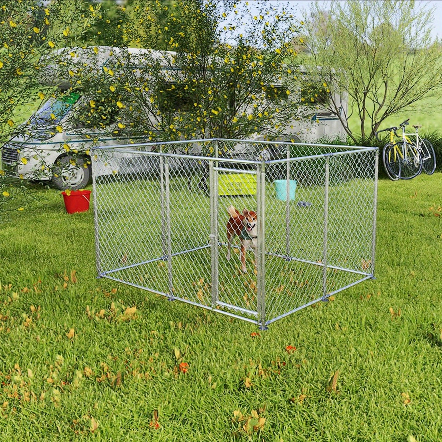 Hondenren – Puppyren – Hondenkennel – Dierenren – Konijnenren – 250 x 200 x 150 cm – Gegalvaniseerd Staal – Veilig Slot