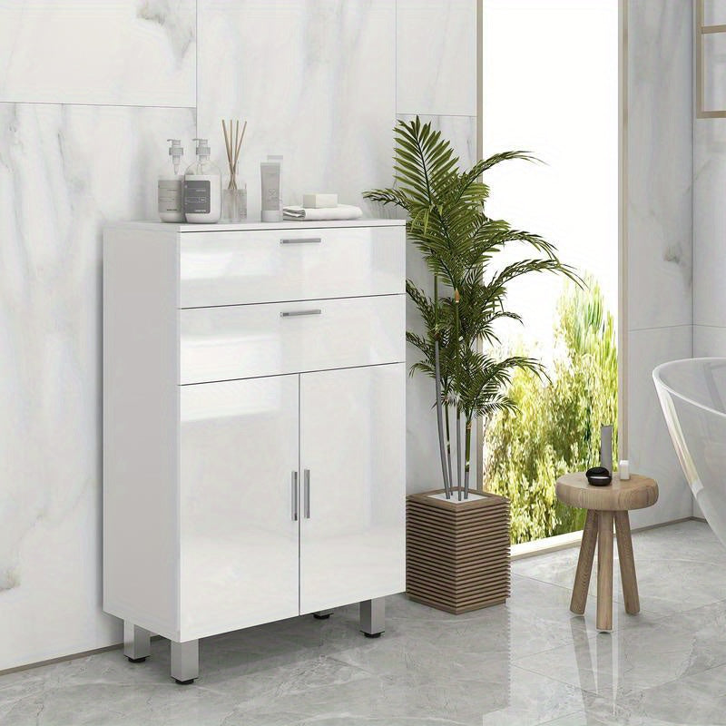 Badkamerkast – Badkamermeubel – Kolomkast – Wastafelonderkast – Opbergkast – 2 Lades – Verstelbare Plank – Hout Wit – Compact & Duurzaam