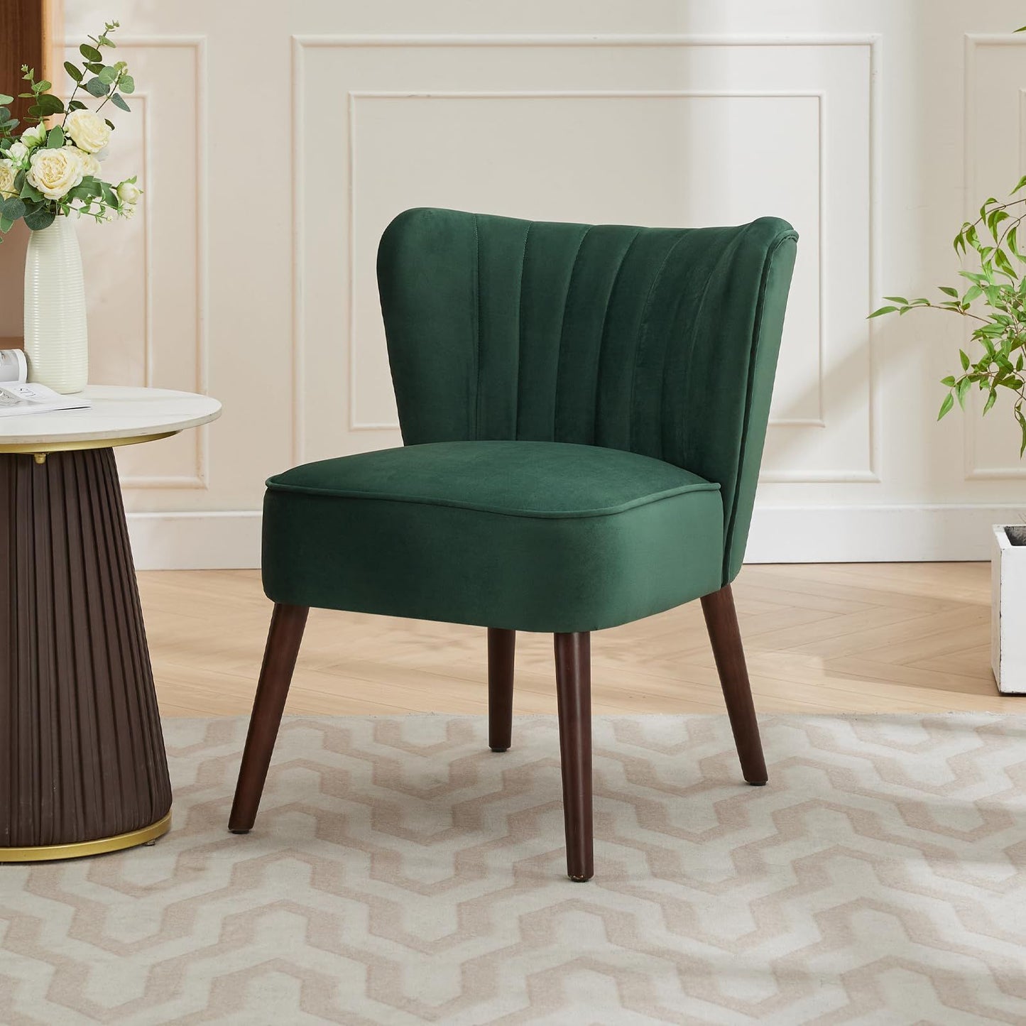 Mid-Century Moderne Loungestoel – Accentstoel – Fauteuil – Eetkamerstoel – Velvet Stoel – Groen – Gelamineerd Houten Frame – Verstelbare Poten voor Stabiliteit