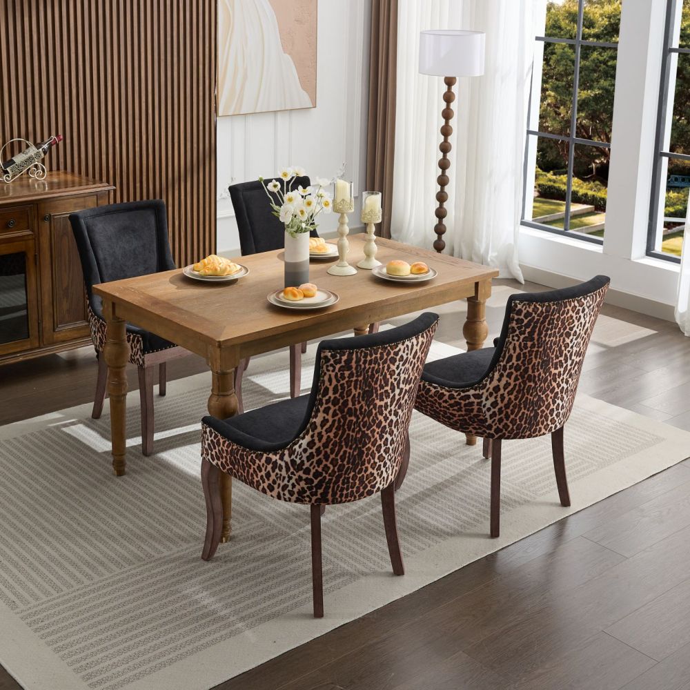Eetkamerstoel – Kuipstoel – Stoel – Set Van 2 – Luipaardprint – Dikke Stof – Bronzen Spijkernaad – Comfortabel Design