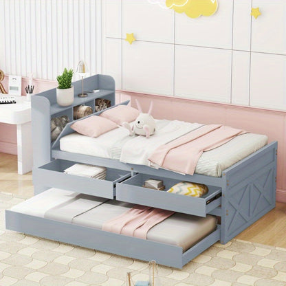 Bedframe – Eenpersoonsbed – Slaapbank – Opbergbed – Studentenbed – Compact Formaat 90x190 cm – Uittrekbare Lade & Ingebouwd Nachtkastje – Modern Kunststof Zonder Hout