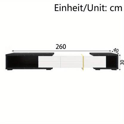 Moderne TV Meubel – TV Kast – TV Dressoir – Mediameubel – TV Schap – Verstelbare Lengte 140-260 cm – Zwart Marmer Look Met Gouden Accenten