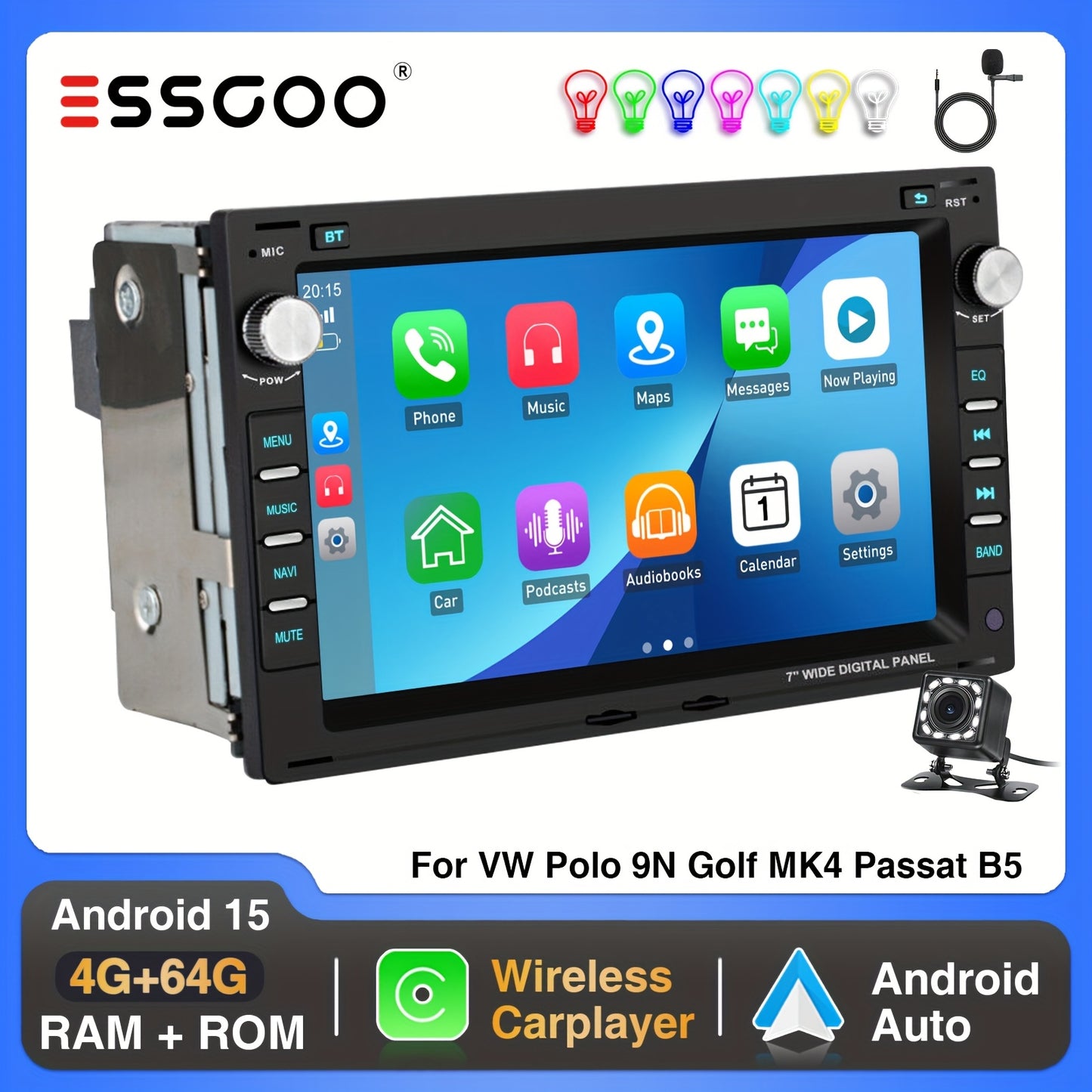 Android Autoradio – Multimedia Systeem – Inbouw Radio – Navigatie Systeem – Touchscreen Radio – 7-inch HD Display – Achteruitrijcamera Met Microfoon