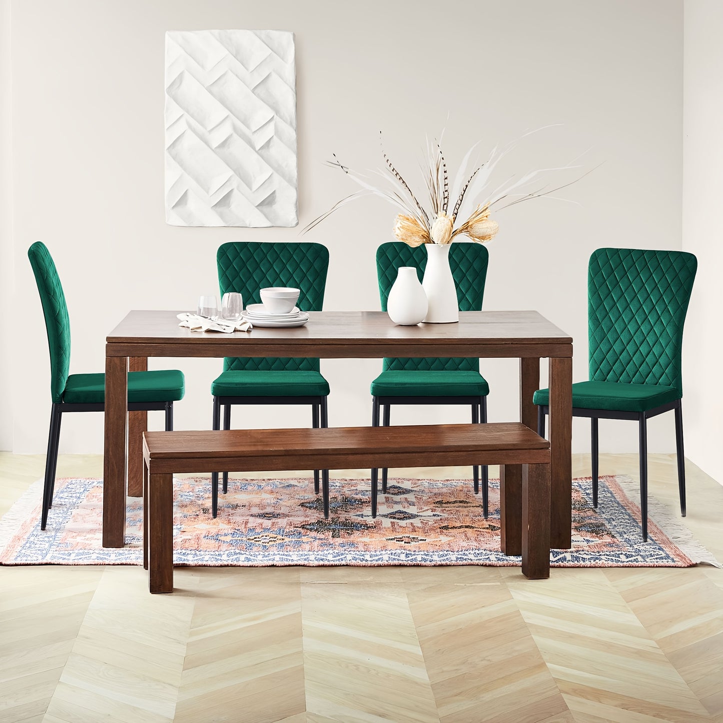 Dining Chairs Set Of 4/6- Velvet/Artificial Leather Armless High Back Upholstered Soft Seat with Black Metal Legs for Dining Room, Kitchen Room