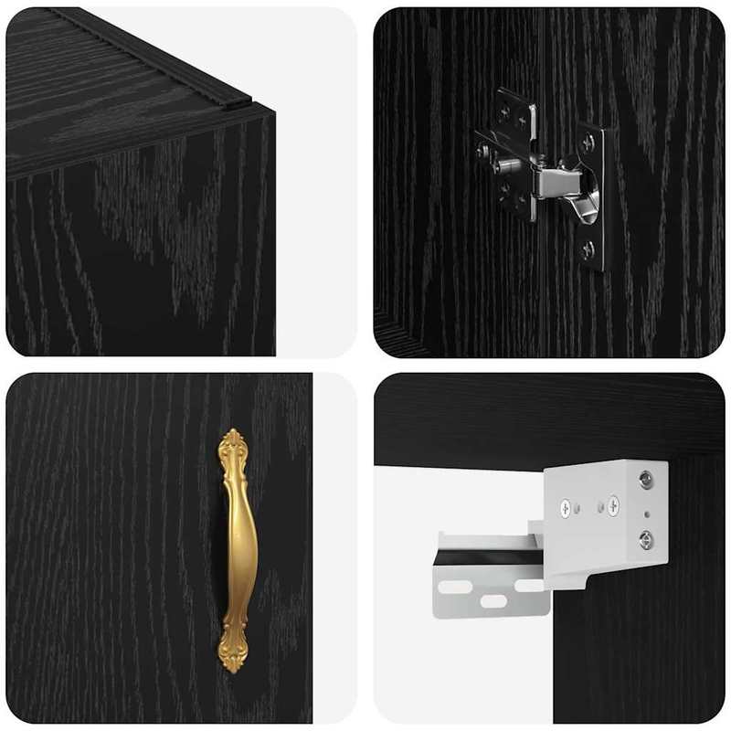 Zwarte Wandkast – Wandmeubel – Opbergkast – Hangkast – Muurbekleding – Modern Design – Duurzame MDF Eikenlook – Ruimtebesparend Verticaal 69 cm