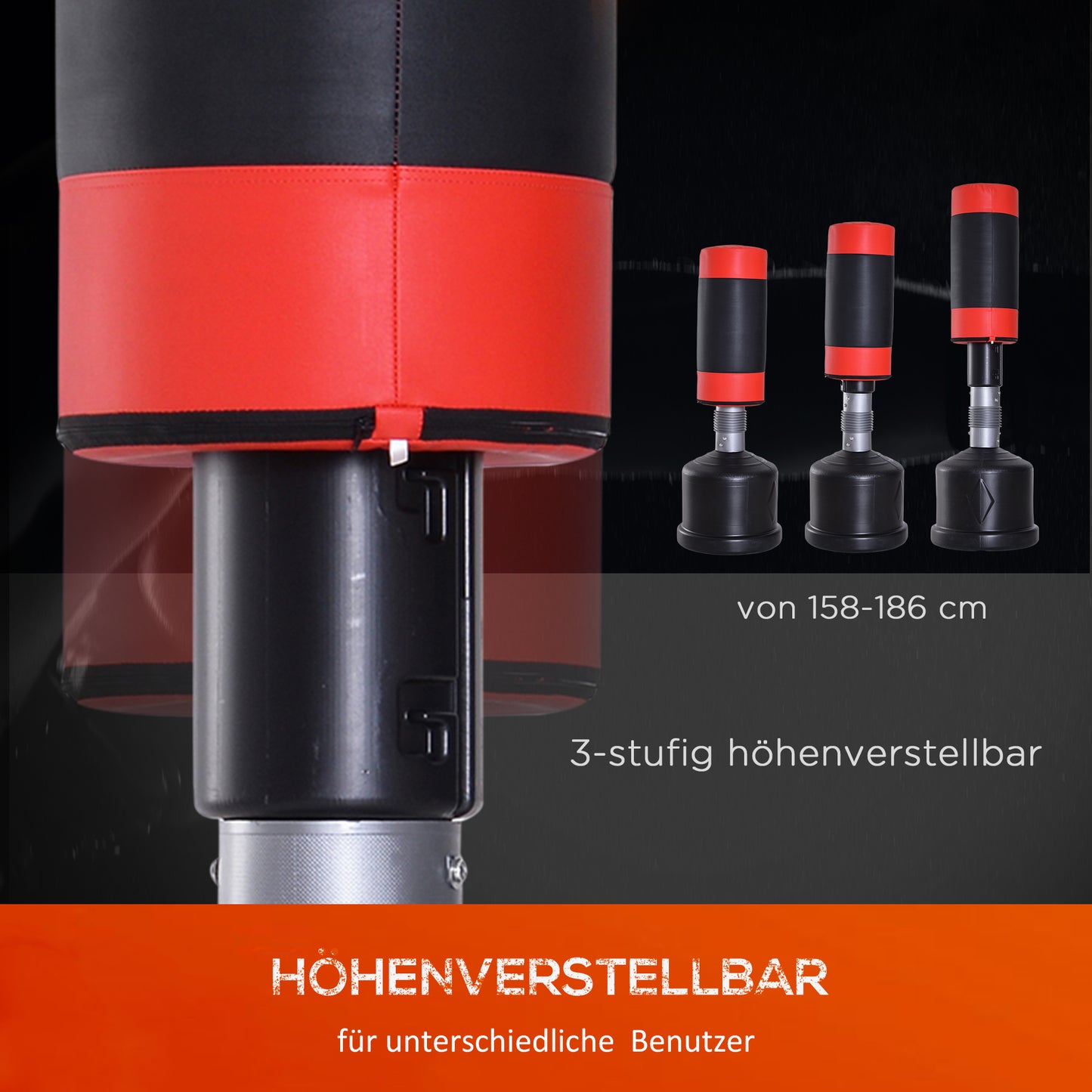 Bokszak – Staande Bokszak – Bokspaal – Boksbal – Boksmachine – Verstelbare Hoogte 158-186 cm – Robuuste Basis Zand/Water Vulbaar