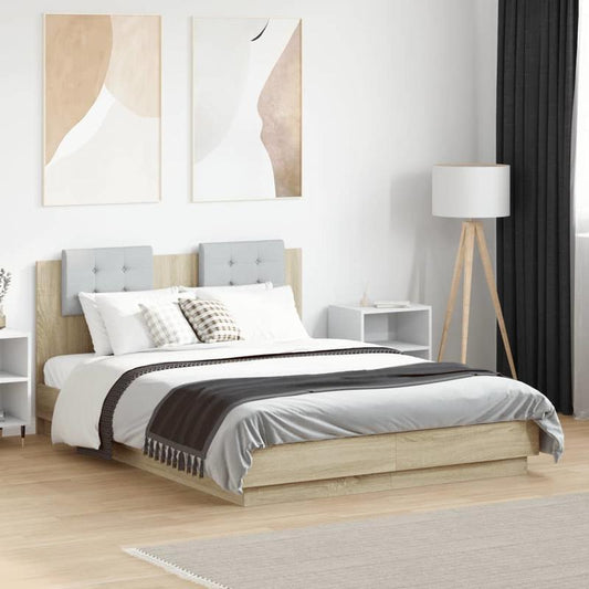 Modern Platform Bed Frame with Headboard - Heavy-Duty Hardwood Construction, Easy Assembly, Tool-Free Setup, Fits Standard Mattresses - for Contemporary Bedrooms - Rovere Sonoma Design, Bedroom Furniture, Sleek Wooden Design, Sturdy Construction